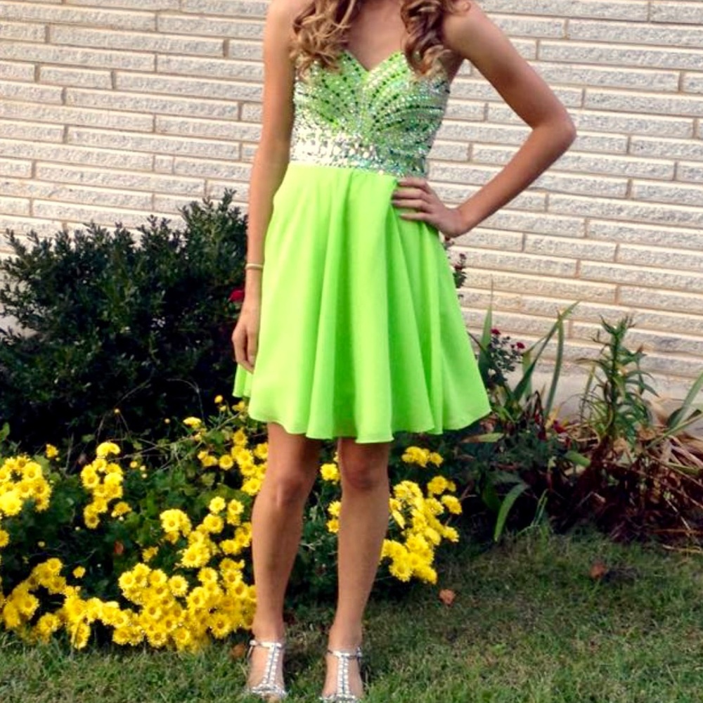 Lime Green Strapless Homecoming Dress